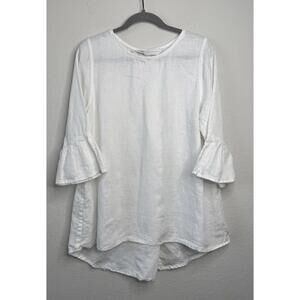 Crown Linen Designs 100% Linen White Ruffle Sleeve Tunic Top Sz M Cottagecore‎
